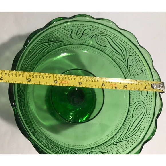 Vintage Green Glass Scalloped Edge Footed Compote 1960/E.O Brody Signed MCM Bowl - Picture 5 of 7